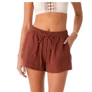 Free People High-Waist Rust Brown Drawstring Shorts